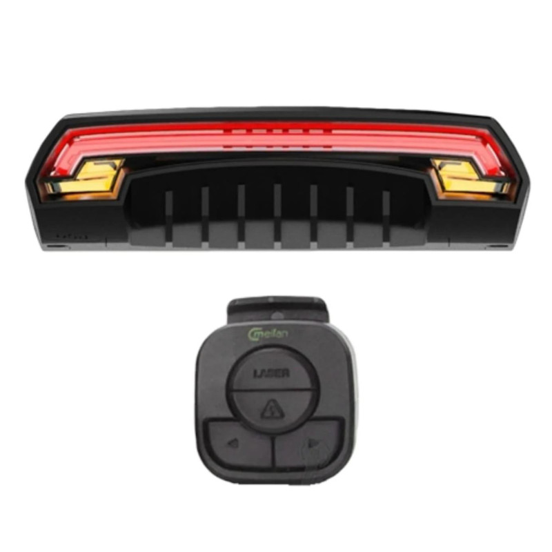 Велоліхтар Meilan X5 із зазначенням поворотів (red+yellow) та лазерною розміткою, waterproof, ЗУ micro USB, Li-Ion акумулятор
