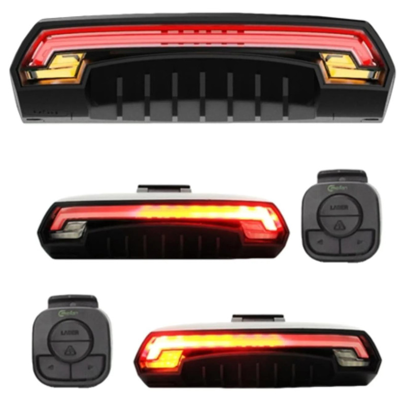 Велоліхтар Meilan X5 із зазначенням поворотів (red+yellow) та лазерною розміткою, waterproof, ЗУ micro USB, Li-Ion акумулятор