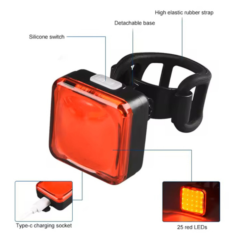 Велоліхтар MY-2107-25LED, waterproof, Li-Ion акумулятор, ЗУ Type-C