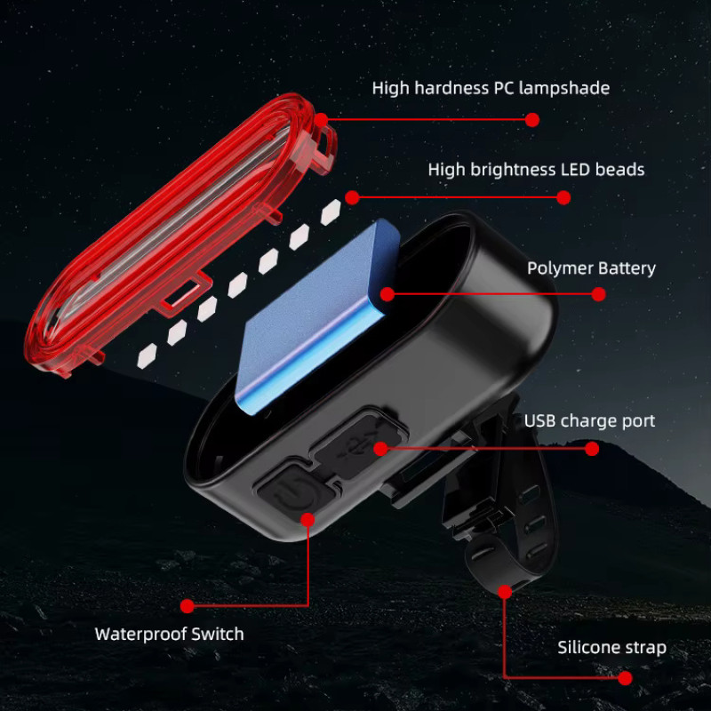 Велоліхтар STOP AH20-7SMD, Waterproof, Li-Ion акумулятор, ЗУ Type-C