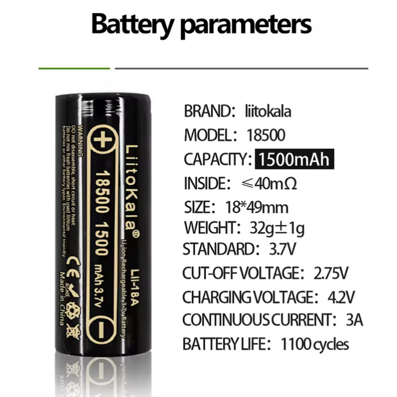 Акумулятор 18500, LiitoKala Lii-18A, 1500mah, ОРІГІНАЛ