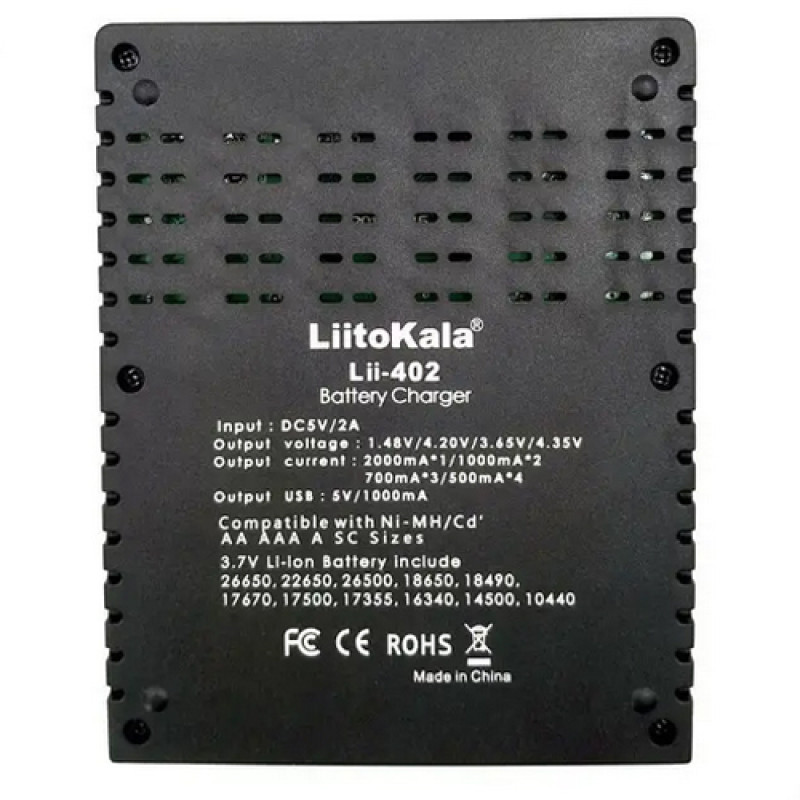 Зарядний пристрій LiitoKala Lii-402, POWER BANK, 4×-18650, АА, ААА Li-Ion, LiFePO4, Ni-Mh, ОРІГІНАЛ