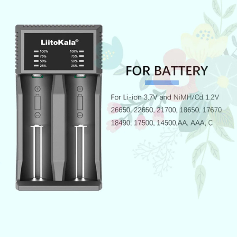 Зарядний пристрій LiitoKala Lii-C2, 2×21700/ 26650/ 18350/ 16340/ 18500