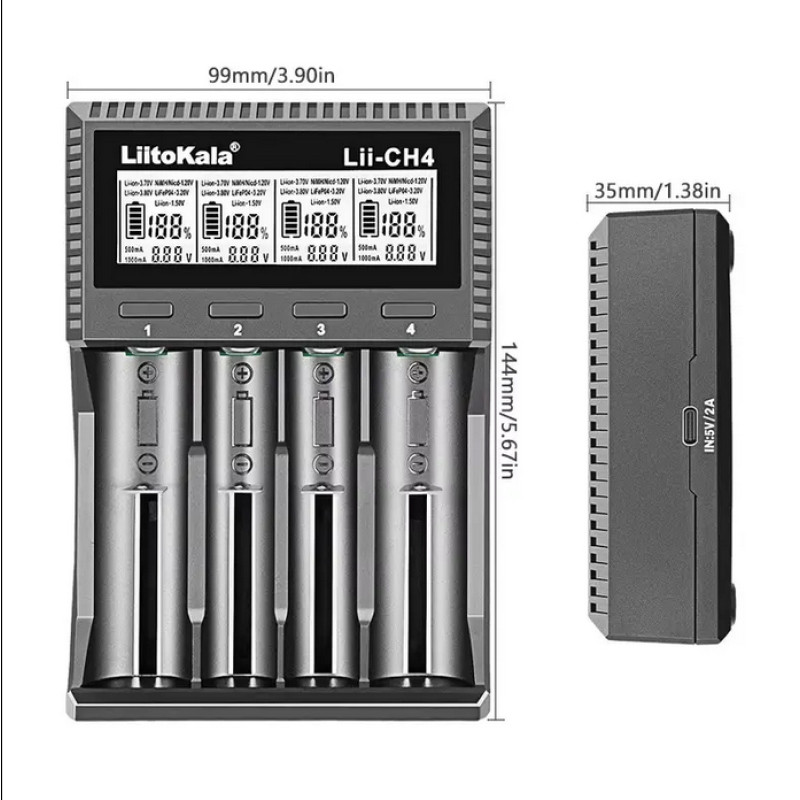 Зарядний пристрій LiitoKala Lii-CH4, 4×26650 /21700 /20700 /18650 /18490 /18350 /17670 /175000 /16340 /14500 /10440 / AA / AAA