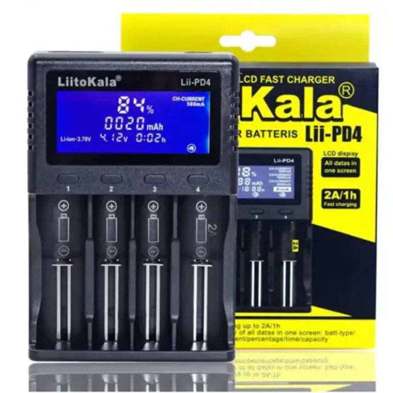Зарядний пристрій LiitoKala Lii-PD4, 4×АА/ ААА/ A/ 14500/ 16340/ 18350/ 18650/ 26650, LiFePO4, NiCd/NiMH акумуляторів