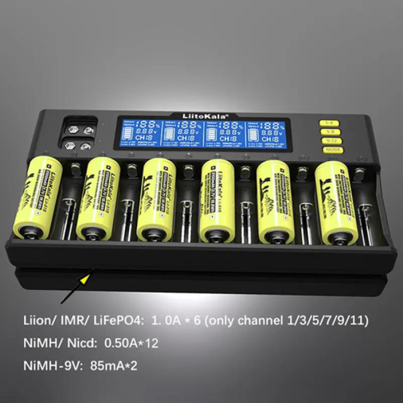 Зарядний пристрій LiitoKala Lii-S12, 12×26700/ 26650/ 2170/0 18650/ AA/ 9V