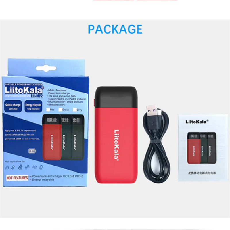 Зарядний пристрій + POWER BANK LiitoKala Lii-MP2, 2×18650/ 21700